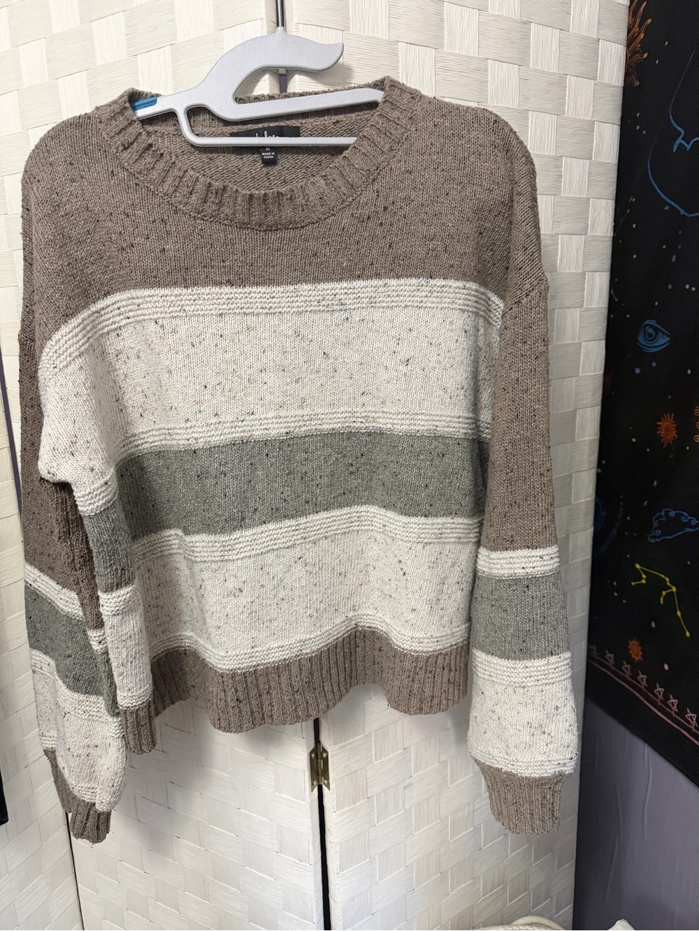 Lulu's Striped Crewneck Sweater in Taupe, Cream & Light Gray